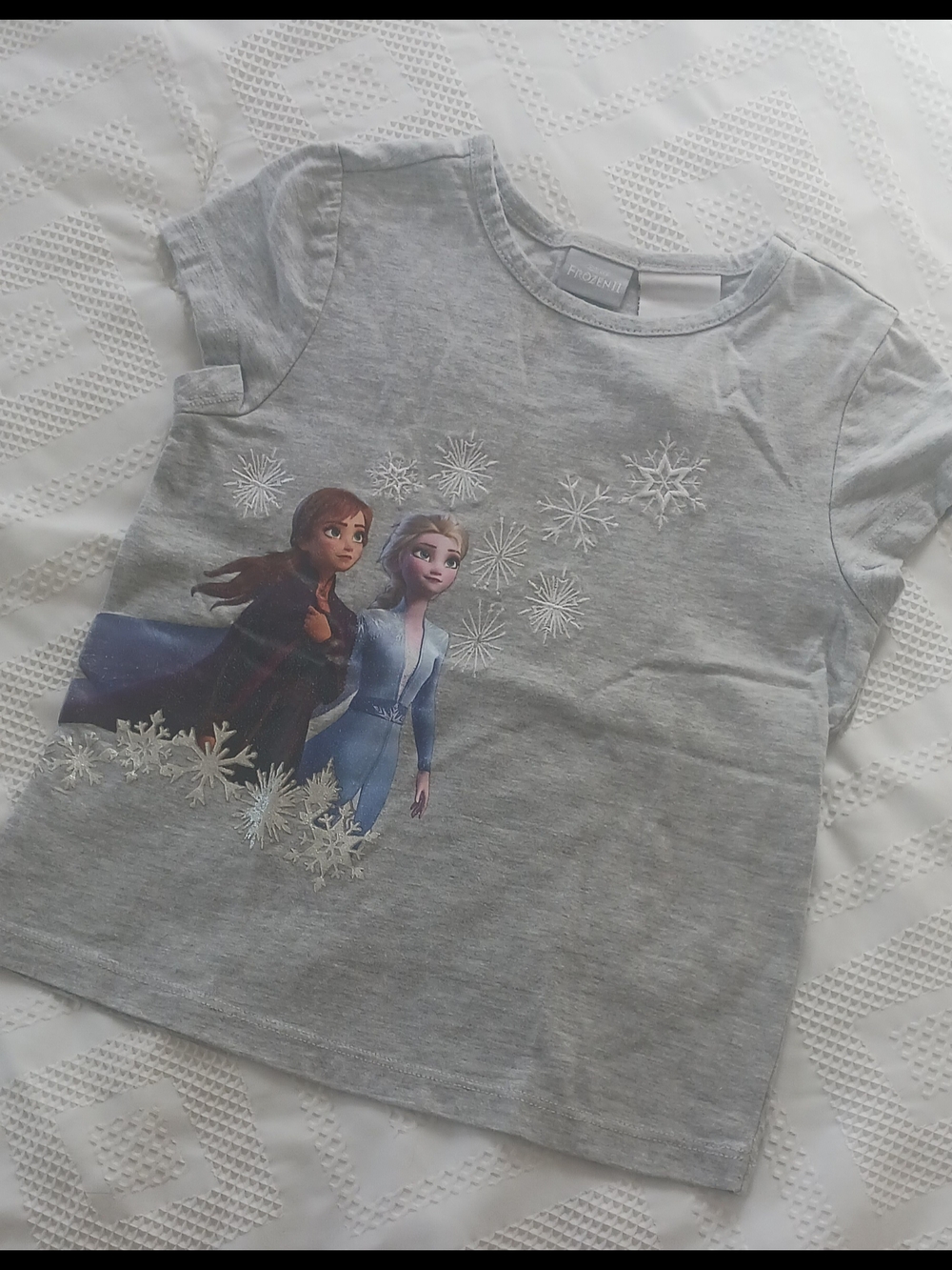 Disney Frozen Girls' 4T Grey Elsa & Anna Graphic Tee